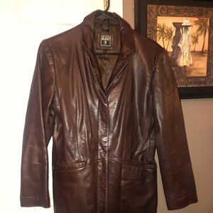 Leather genuine Brown jacket blazer 3 quarter length